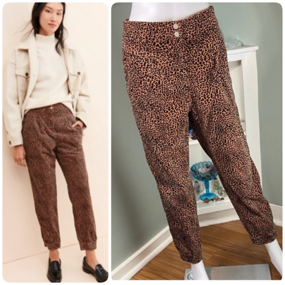 Anthropologie Kalea Leopard Cheetah Print Women's Pants Cord Joggers Corduroy XS